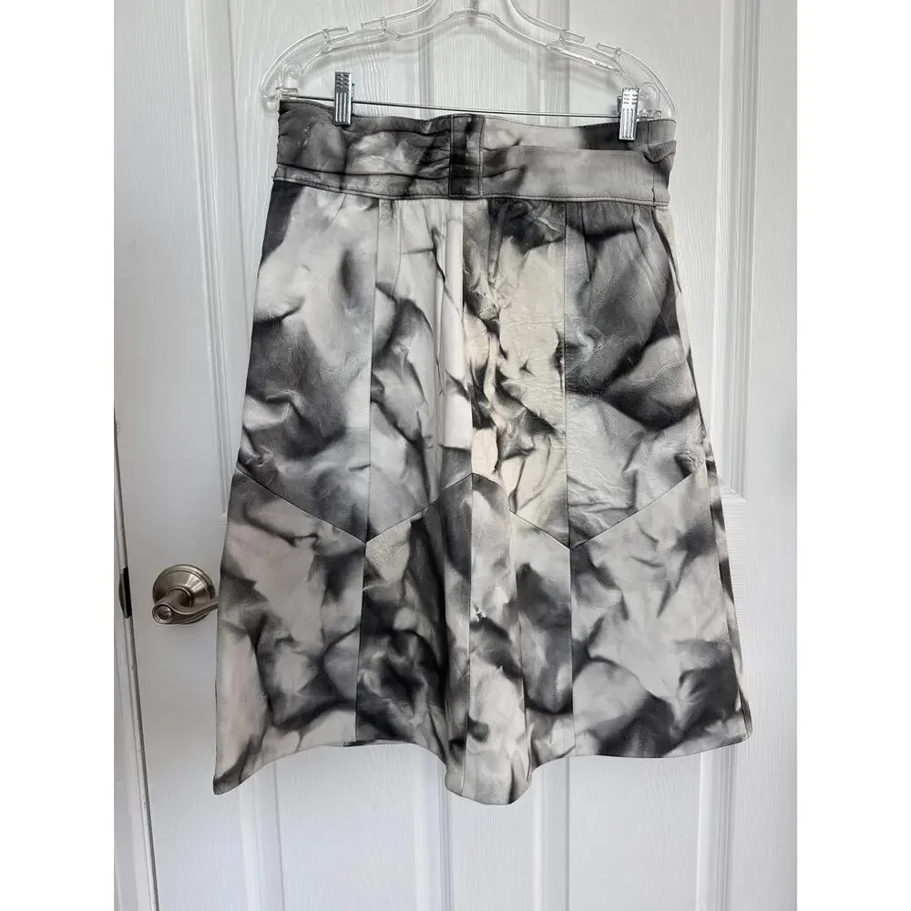 1980s Black White Leather Patchwork A-Line Skirt Medium